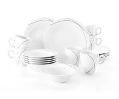 Seltmann Weiden Highline 18 Piezas | Set para 6 Personas | Serie Trio Blanco | Servicio Incluye Cada 6 Plato de Desayuno, Taza, tazón Postre, Porcelana, Grau/Schwarz, 36 x 36 x 31cm, Unidades