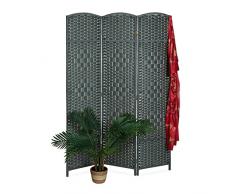 Relaxdays Biombo, 3 Paneles, Separador Ambientes Plegable, 170x120 cm, para Interior, Madera, Cuerda de Papel, Gris, 70% 30%