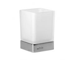 INDA Lea - Portavasos de Apoyo con Vaso de Cristal Satinado, Blanco, 7 x 7 x 11 cm