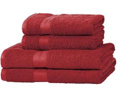 Amazon Basics - Juego de toallas (colores resistentes, 2 toallas de baÃ±o y 2 toallas de manos), color rojo