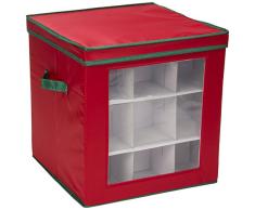 Household Essentials Caja de almacenaje de Vacaciones, Rojo con Verde, poliéster, Rojo, 27-Piece Ornament