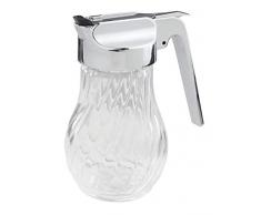 FM PROFESSIONAL Dispensador Multiusos con Asa 280 ml Dispensador de Líquido Azucarero de Cristal Dosificador con Palanca en Acero Inoxidable Dispensador de aceite Transparente 9,5x8x10cm
