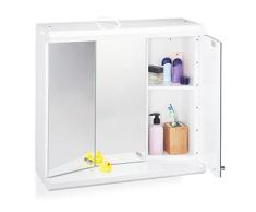 Relaxdays, Blanco, 58 x 60 x 23 cm Armario con Espejo, led, Tres Puertas, Seis Compartimentos, con luz, para Pared, Acero aleado