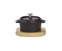 Echtwerk Olla de hierro fundido, mini olla con tabla de servir, asador pequeño, ya quemada, apta para horno, barbacoa, barbacoa e inducción, ideal para cocinar y servir, 200 ml, diámetro 9,2 cm
