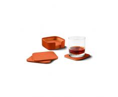 Lucrin - Posavasos lisos cuadrados, fabricados en piel, 6 unidades, Naranja