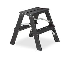 Relaxdays Plegable, 2 peldaÃ±os, Aluminio, Escalera de hasta 120 kg, 39 x 38 x 40 cm, Color Negro, 70% 30% plÃ¡stico