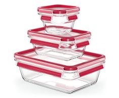 Emsa Clip&Close - Set 3 HermÃ©ticos de Cristal rectangular de polipropileno, higiÃ©nico, no retiene olores ni sabores 100% libre de BPA, apto para congelador y microondas, apto para lavavajillas