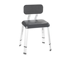 WENKO Taburete de baÃ±o con respaldo Secura Premium - taburete de ducha, con una capacidad de carga de hasta 130 kg, Polipropileno, 50.5 x 42 x 46.5 cm, Antracita