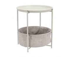 Amazon Basics - Mesa redonda con capacidad de almacenamiento en blanco (Light Cream) con tejido gris jaspeado