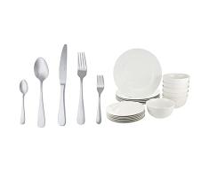 Amazon Basics Vajilla para 6 personas (18 piezas)+ â Juego de cuberterÃa de acero inoxidable de 20 piezas con borde redondeado, servicio para 4