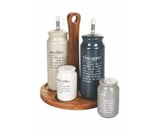 Villa dâEste Home Tivoli 0 Victionary-Juego de aceitera y vinagrera de gres con Soporte de Madera, Multicolor, m