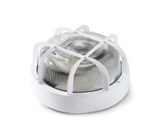FAMATEL â Aplique Redondo | IP44 | E-27 | 100W | Difusor cristal | Horizontal | Bombillas E27 | Producto certificado con CE | Blanco