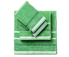 UNITED COLORS OF BENETTON.- Set de 4 Piezas con Toalla 50 x 90 cm, Toalla de Lavabo 70 x 140 cm y Guantes de Ducha 15 x 21 cm, de 100% Algodón, Compacta, Secado Rápido y Apta para Lavadora - Verde