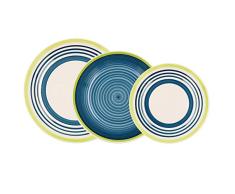Bidasoa Menorca Vajilla Completa en gres, 6 platos llanos, 6 platos hondos, 6 platos postre, Multicolor, 18 piezas