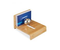 Relaxdays Natural Soporte Tarjetas de Visita con Bola, Tarjetero para Escritorio, BambÃº, MarrÃ³n, Hierro, 7 x 10 x 12 cm