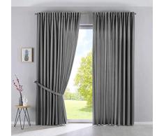 Cationic Jena 2019037-2 - Juego de 2 Cortinas con Trabillas Ocultas, 250 x 300 cm, Aspecto de Lino, Color Gris