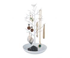 Relaxdays Soporte para joyas de árbol, para almacenamiento de joyas, collares, pendientes y pulseras, 30 x 16 x 15 cm, árbol de joyas, color blanco