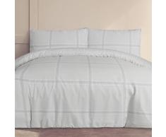 Sleepdown Juego de Funda de edredÃ³n Reversible a Cuadros Lineal con Funda de Almohada, Ropa de Cama Suave de fÃ¡cil Cuidado, Natural, Doble (200 cm x 200 cm)