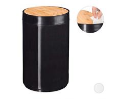 Relaxdays Cubo de Basura para baño, Tapa oscilante, Moderno, Bambú & Plástico, 5,5L, 26,5 x 18 cm, 1 Ud, Negro, 26.5 x 18 cm