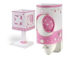 Dalber LÃ¡mparas Mesita Infantil Luna Y Estrellas Moon Light Rosa, 40 W + Moon Light LÃ¡mpara Infantil Luz Noche Quitamiedos Enchufe Led Luna Y Estrellas Moonlight Rosa