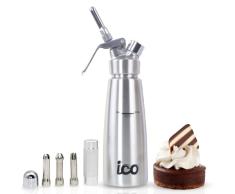 ICO Sifon de Cocina en Acero Inoxidable Profesional. Dispensador Crema para Nata Montada, Espumas, Postres, Cremas, Salsas, Preparaciones Aireadas y Licores de Infusion, 500ml