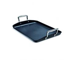 Le Creuset Parrilla lisa rectangular de aluminio forjado antiadherente, 35 x 25 cm, sin surcos, libre de PFOA, para todas las fuentes de calor, incluso la inducción, antracita/plateado