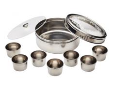 KitchenCraft Caja de Especias Indias World of Flavors para Masala Dabba, 7 Tarros de Especias, Especia Grande, Tapa, Acero Inoxidable, 17 x 7cm
