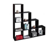 Relaxdays Estantería Gradual de Madera, 10 compartimientos, estantería Escalera como Separador o librería, para Zapatos o Ropa, Negro