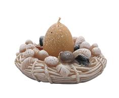 Vela de nido de Pascua en nido de Pascua de cera, vela de huevo amarillo dorado, nido en marrón claro, caja de regalo con lazo marrón, 13 x 7 cm