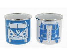 BRISA VW Collection - Volkswagen Furgoneta Hippie Bus T1 Van Set de 2 Tazas de CafÃ© Esmaltadas en Caja de regalo, Copas de TÃ©, DecoraciÃ³n de la Mesa/Outdoor/Camping/Souvenir (Azul/Blanco)