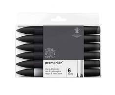 Winsor & Newton - Set de Rotuladores ProMarker, 6 Unidades, 5 Negros y 1 Blender