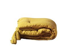 Douceur dIntÃ©rieur Mixto - Camino de Cama Plus Popons, algodÃ³n, Amarillo, 80 x 180 cm