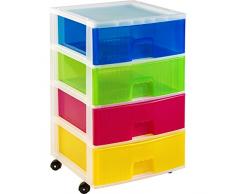 Hega Pirulí Cajonera Modular con Ruedas, Multicolor, 38 x 38 x 62.5 cm, 4 Unidades