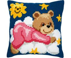 Vervaco - CojÃn de Punto de Cruz (diseño de Oso de Peluche sobre Las Nubes), Color Rojo