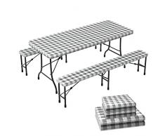 VOUNOT Mantel Antimanchas a Cuadrados, Juego de 3 Piezas para Mesa de Picnic y Bancos, Mantel Ajustable de Vinilo Impermeable para Fiestas, Exteriores, Camping,6702868496407