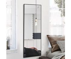 KIAYACI Espejo de Piso de Longitud Completa con Soporte, 47 x 16 Pulgadas, Espejo de Cuerpo Completo, Horizontal/Vertical, Espejo de Dormitorio, Marco de aleación de Aluminio, Color Negro