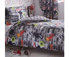 Kidz Club Teenagers Cama Individual Funda de edredón y Funda de Almohada Ropa de Cama Juego de Cama Cool Skateboards y Graffiti Almohada â Trucos, Color Gris