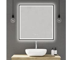 Baikal Espejo de BaÃ±o, Espejo con Marco Negro. OpciÃ³n con y Sin LED. Estilos Que se adaptan al baÃ±o o Cualquier Estancia del hogar. LED Perimetral TÃ¡ctil + Anti Vaho 80 x 80 cm