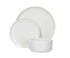 Mikasa Juego de Vajilla Camberlie, Platos y Tazones de Estilo Escandinavo de Porcelana Blanca, 12 piezas