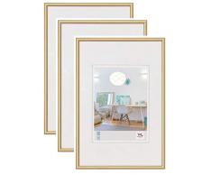 walther design KV040G3 Nuevo marco de fotos de plástico Lifestyle, 30x40 cm, dorado, paquete de 3
