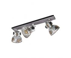 EGLO lÃ¡mpara de techo Barnstaple, foco de techo vintage de 3 bombillas en diseÃ±o industrial, foco de pared retro de acero en aspecto de zinc envejecido, madera, color pÃ¡tina marrÃ³n, negro, E27