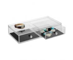 InterDesign Clarity Jewelry Joyero organizador | Caja joyero con 2 cajones para relojes, collares, anillos, etc. | Organizador de joyas antiarañazos | Plástico transparente