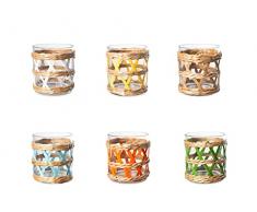 H&H Juego de 6 vasos de cristal, revestidos de paja, colores surtidos, 31 cl
