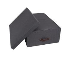 Bigso Box of Sweden Juego de 3 cajas multiusos para el dormitorio, el cuarto infantil, el despacho o el baño â Cajas con tapa â Cajas apilables con aspecto de lino â negro
