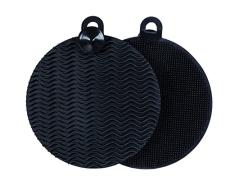 WENKO Estropajo suave de silicona, color negro, set de 2 esponjas antiarañazos con estructura de burbujas, ojal para colgar y ventosa, apta para lavavajillas, esponja higiénica de à 12 x 1 cm c/u