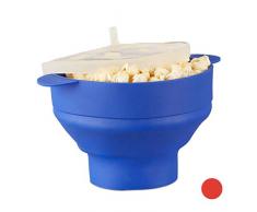 Relaxdays Palomitero para Microondas, Silicona, Azul, 25.5x25.5x14.5 cm