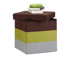 Relaxdays Baúl Almacenaje Pequeño y Plegable, Lino, Marrón-Verde-Gris, 38 x 38 x 38 cm