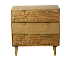 DRW Comoda con 3 Cajones Liso y Relieve en Madera Paulownia+DM y Pino en Natural 80x40x80cm