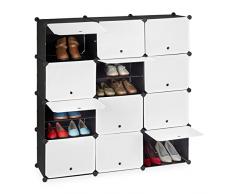 Relaxdays Mueble Zapatero Modular, Armario Organizador Zapatos, Puertas, EstanterÃa 24 Cajones, Plástico, Blanco y Negro, 80% 10% Hierro, 1 Unidad