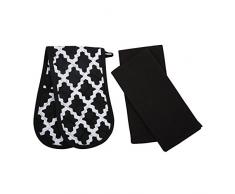 Penguin Home 3158 Guantes y Toallas de tÃ© Oven-100 Suave, Duradero y sÃºper Absorbente (Juego de 3 Piezas, Negro Diamante), AlgodÃ³n, 73 X18 X2 cm